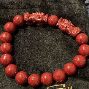 Red Beaded Pi Xiu Stretch Bracelet
